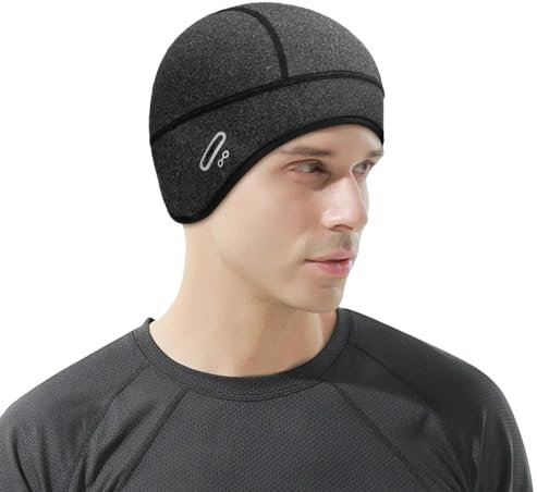 mizikuu Fahrrad Mütze, Helm-Unterziehmütze Warm Winddichte Wintermütze Sportmütze Laufmütze mit Brillen-Loch für Herren Damen für Laufen Skifahren Snowboarden Motorradfahren, Grau