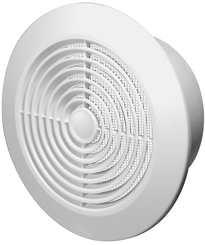 4-inch / 100 mm Circular Ceiling Mounted Air Vent Grille Cover, Round Ventilation Extract/Supply Valve Diffuser, Anti Fly Net, Easy Installation, UV Resistant Plastic (White)