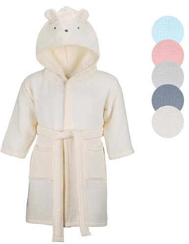KAKU NANU Peignoir de Bain Enfant Coton Peignoir Éponge Enfant Serviette 4 5 6 Ans Blanc Peignoirs Fille Garçon