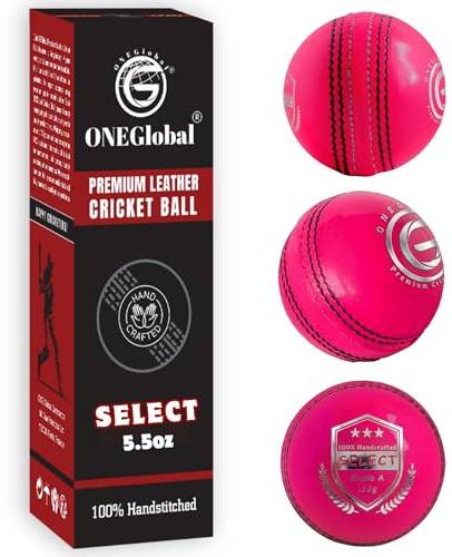 ONEGlobal Select Leather Balle de cricket | 100 % fabriquée à la main, 156 g – 5,5 oz, construction en 4 pièces | Idéale pour T20, entraînement du filet, entraînement, etc.