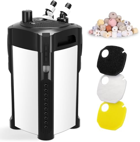 AQQA Aquarium Außenfilter, 1800L/h Einstellbarer Aquarium Filter mit 3-Stufige Filtration, 25W Leiser Außenfilter für Aquarien bis 350L