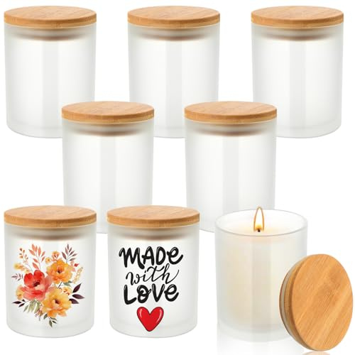 Mumufy Lot de 8 bougies votives en verre dépoli avec couvercles en bambou pour la fabrication de bougies, décorations d'anniversaire, de mariage et de table de dîner - 255 g