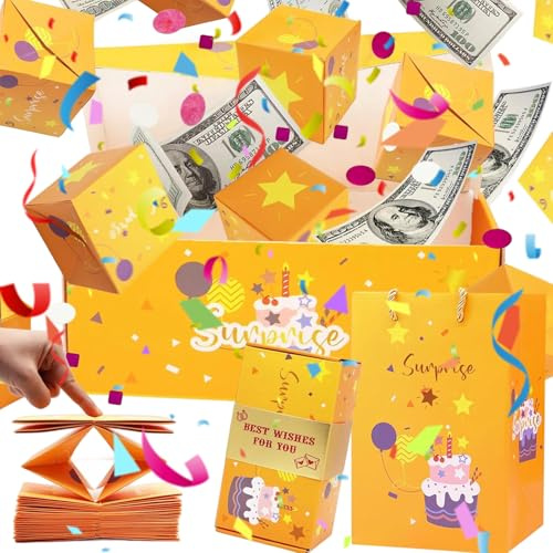Ceeyoll Coffre Cadeau d'explosion Pliable avec Boîte à Rebond et Sac Cadeau Boîtes de Noël surprise Merry,Comprend 10 boîtes de rebond et 1 sac cadeau pour échange de cadeaux de Saint (Jaune)