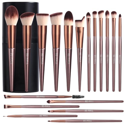 BS-MALL Makeup Brush Set 18 Pcs Premium Synthetic Foundation Powder Concealers Eye shadows Blush Makeup Brushes with black case (B-Brown)
