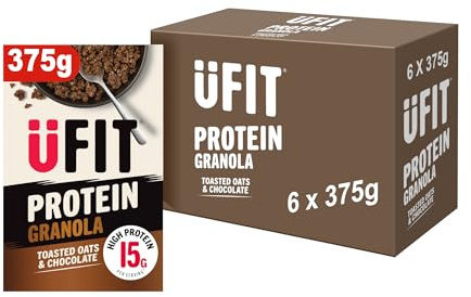 UFIT Protein Granola Toasted Oats & Chocolate Cereal Pack of 6 x 375g – High Protein Breakfast – Healthy Wholegrain Cereal – Quick & Nutritious Start