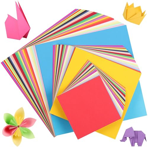 Insieme Cartone Origami 450 Fogli – Tri-Dimensione 10/15/20cm, 30 Colori, 80gsm Cartone Pieghevole Bilaterale per Artigianato UAP06MX1