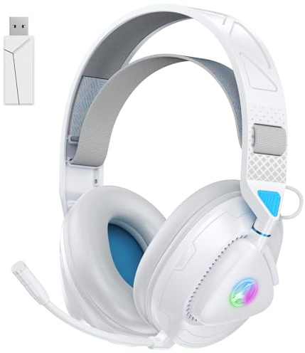 Awinnasey PH3 Gaming Headset Wireless für PS5, PS4, PC,Bluetooth Headset mit 50 Stunden Akku, Gaming-Headset mit Mikrofon mit Geräuschunterdrückung, Perlweiß
