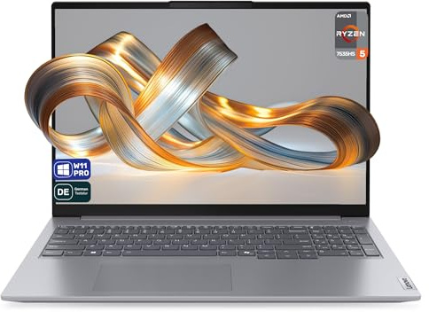 Lenovo ThinkBook 16 G7 ARP Ordinateur portable, avec AMD Ryzen 5-7535HS, 32 Go de RAM DDR5, SSD PCIe 2 To, écran WUXGA 16, graphique AMD Radeon 660M, clavier allemand, Windows 11 Pro, gris arctique