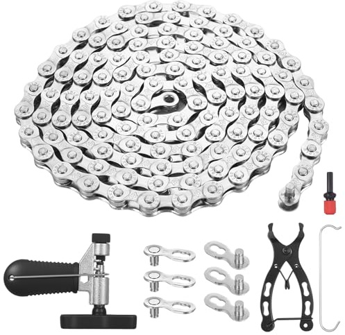 Cadena Bicicleta, Cadena de bicicleta de Montaña 6/7/8 velocidades, 116 Eslabones 1/2 x 3/32 Pulgadas, Cadenas para bicicletas de carretera, con alicates/rompedor de cadenas y 4 pares candados