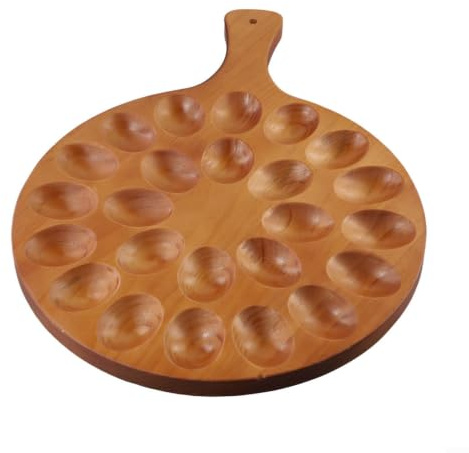 Risveglio Plato de madera para huevos rellenos con 24 agujeros, bandeja de almacenamiento redonda para huevos duros, tabla de servir queso o delicatessen, organizador de encimera de cocina, 40 x 29,5