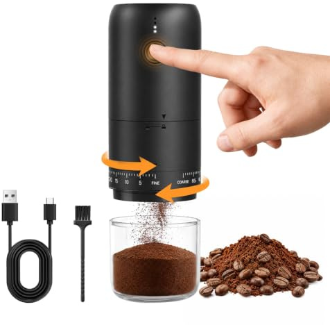MERTTURM Bärbar Elektrisk Kaffekvarn med Keramiskt Koniskt Malhjul, Svart | 2X Snare Malning, Trådlös, 90 Malningslägen, 1800mAh, Batteriindikator, Lätt Att Rengöra, Automatisk, Resor & Utomhus