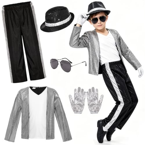 Yutissi Deguisement Roi de La Pop Garcon Déguisement Année 80 et 90, Costume Pop Star Disco Pour Enfant 5-12 Ans Halloween Carnaval Cosplay Spectacle