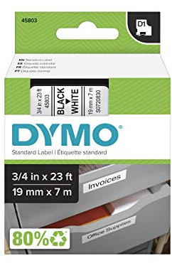 DYMO Authentic Standard D1 Labeling Tape for LabelManager Label Makers, Black Print on White Tape, 3/4'' W x 23' L, 1 Cartridge
