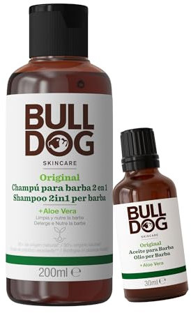 Bulldog Skincare for Men - Pack Cuidado de Barba con Champú y Acondicionador 200 ml y Aceite para Barba 30 ml - (Ingredientes Naturales: Aloe, Aceite de Camelia, Té Verde)