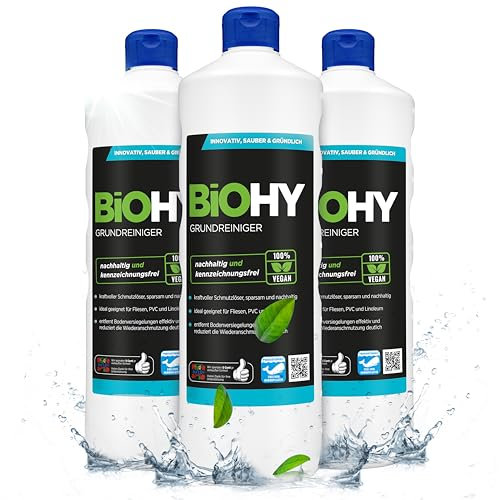 BiOHY Grundreiniger (3 x 1 Liter) | gegen hartnäckige Verkrustungen & Pflegefilme | reinigt alle säure- & wasserfesten Oberflächen | kraftvolles Konzentrat | ideal für Werkstatt & Küche