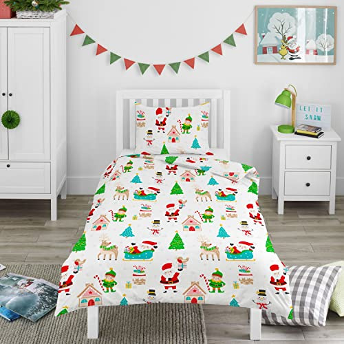 Bloomsbury Mill – Copripiumino Letto Natalizio - Paesaggio Invernale - Lenzuola Letto Singolo Natale - Set di biancheria da letto per bambini - Copripiumino 135 cm x 200 cm e Federe (Singolo)