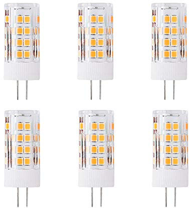G4 5W LED Leuchtmittel, Ersatz 50 Watt, 51 LEDs, 500 Lumen, 360 Grad Abstrahlwinkel, AC/DC 12 V, Nicht Dimmbar, 6 Stück, 3000K Warmweiß