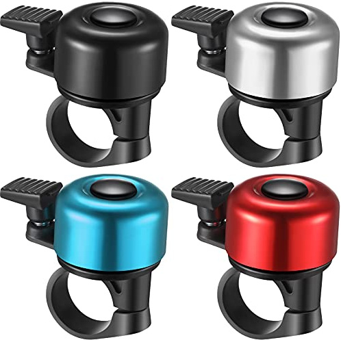 Hestya 4 Pieces Bike Bells, Bicycle Bells for Mountain Bicycle Handlebars Loud Crisp Clear Aluminum Road Bike Ring Bell with Screwdriver for Adults