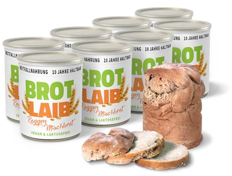 ration1 Dosenbrot Roggen-Mischbrot 8 x 350g, abgepacktes Brot in der Dose 10 Jahre haltbar, vegan & laktosefrei, einfach öffnen & genießen, ideal als Camping Essen, für Festival, Outdoor, Survival Kit