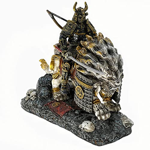 LOOYAR Mittelalterlicher antiker weißer Löwe Samurai Krieger Harz Statue Ornament Figur Basteln für Zuhause Wohnzimmer Veranda Dekoration Büro Schreibtisch Schreibtisch Tisch Arrangement Geschenk