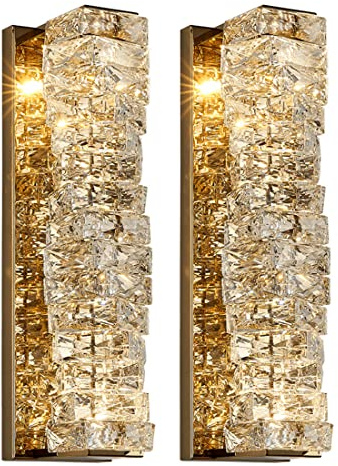 Lampade da Parete in Cristallo Lampade da Parete in Cristallo a LED per Interni Dorate Illuminazione Moderna ed Elegante per Montaggio a Parete per Camera da Letto Soggiorno Sala da Bagno Sconce Hall