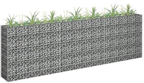 Tidyard Lit Surélevé à Gabion Acier Galvanisé, Idéal pour Créer Une Bordure Solide et Elégante pour Un Parterre de Fleurs/de Plantes dans Le Jardin/la Terrasse, 270x30x90 cm