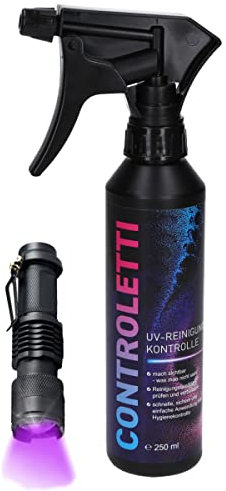 Controletti UV Reinigungskontrolle - Schwarzlicht Hygienetest zur Hygienekontrolle von Flächen (Solo Set)