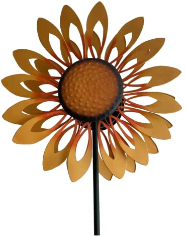 CIM Vindruta i metall – dubbelvindhjul petite solros – total höjd: 160 cm, vindhjulsdiameter: 40 cm – trädgårdsdekoration solros – väderbeständig – inkl. 2-kantig markförankring