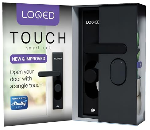 Shelly LOQED Touch Smart Lock Schwarz – WLAN Schlüsselloses Türschloss mit Touch-to-Open, Code und Digitalen Schlüsseln, Fernsteuerung über Shelly App, EN1303, EN15684 und SKG Drei-Sterne-Standard
