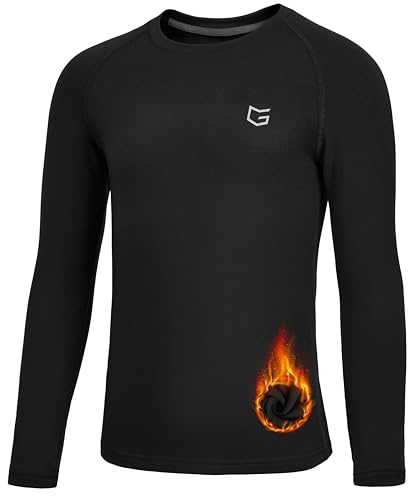 G Gradual Youth Boys Compression Thermal Shirt Long Sleeve Fleece Undershirt for Boy Football Baseball Soccer Base Layer(Black,M)