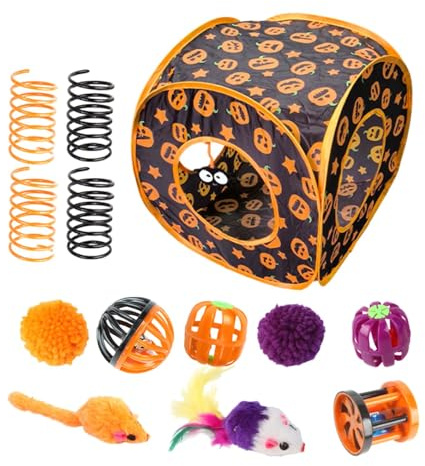 Kattset, kattleksaker set, kattleksaker för kattungar, halloweentema, kattleksaker, interaktiv kattunge, gömningsleksak, gömningsleksak, fjäderleksaker för inomhusbruk, gökleksak