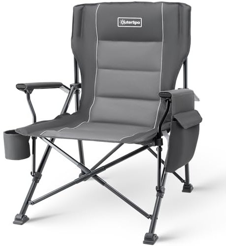 OuterSpa Oversized Folding Camping Chairs for Adults Heavy Duty, Support 500lbs Big and Tall High Back Camping Chairs for Heavy People Padded Lawn Chairs Camp Chairs for Patio,Beach,Camp,Lawn,Outdoor