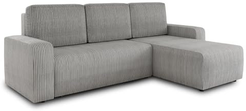 Ecksofa Roma L mit Schlaffunktion und Bettkasten - Cord Stoff - L-Form Couch, Polstersofa, Schlafsofa, Sofagarnitur - Ottomane Universal (Grau (Poso 110))