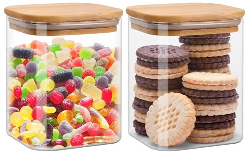 Focenat 2pcs Tarros de Cristal con Tapa, 800ml Frascos de Vidrio con Tapa Hermética Bambú, Botes Cocina Almacenaje Cristal, Recipientes de Almacenamiento de Vidrio para Té, Azúcar, Especias, Cereales