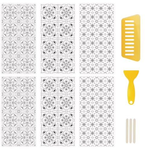 WANDIC 6 fogli di adesivi trasferibili a tema marocchino, colore bianco e nero strofinano sui trasferimenti per artigianato fai da te decalcomania decorativa per la casa, per mobili, 15 x 30 cm