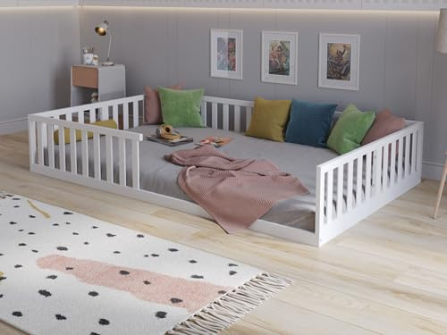 Love For Sleep Bodenbett Kinderbett Weiß 140x200cm Kinderfreundliche Konstruktion, Florence Kinderbett Baby Bett Holz - Montessori Bett 140x200cm mit Lattenrost
