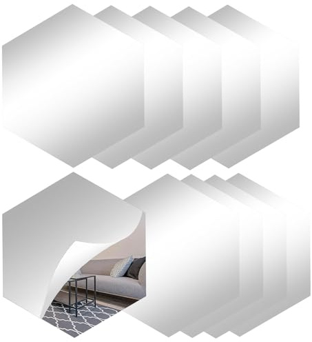 PINGEUI 10 piastrelle autoadesive a specchio, 23 x 20 cm, in acrilico, specchi trasparenti da attaccare su pareti, porte, bagno, soggiorno, decorazione fai da te per la casa