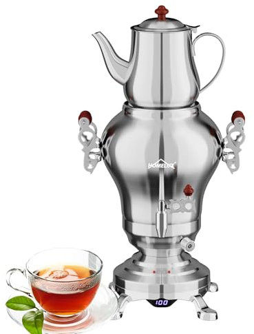 HOMELUX Samoware Edelstahl Elektrischer, 1850W Türkische Teekannen, 2.5L +1.2L Teemaschine Teekocher Wasserkocher mit Warmhaltefunktion, Intelligente Temperaturregelung, Trockengehschutz