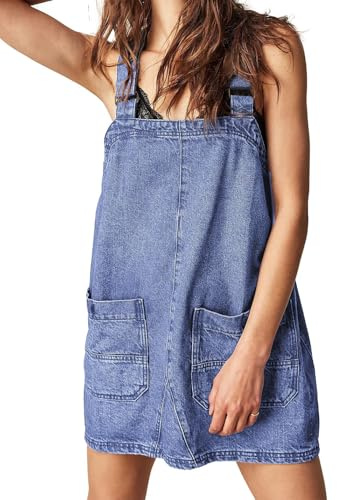 Sukany Women's Casual Denim Overalls Dress Loose Adjustable Strap Jean Short Rompers Jumpers