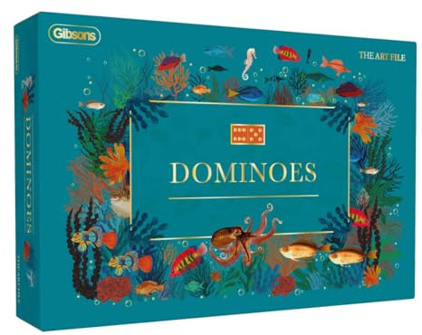 Gibsons The Art File Dominoes – Luxury Wooden Family Game with Ocean-Themed Design – 2–4 Players, Ages 4+ – Classic Tabletop Game in Premium Box – Travel-Friendly Gift for All Ages