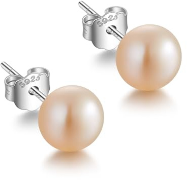 JaruJaru 4/6mm Tiny Freshwater Button Pearl Stud Earrings, S925 Sterling Silver Posts, Purple/Coral Flatback Real Pearls, Hypoallergenic Multicolored Sleep Earrings for Sensitive Ears