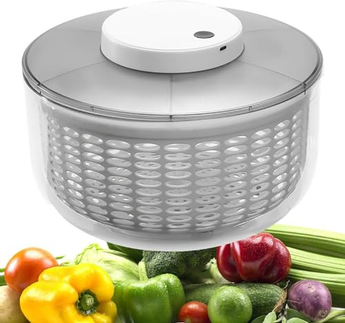 Secadora Automática De Lechuga 4.5l/6l, Centrifugadora De Ensaladas Eléctrica, Lavadora De Lechugas Rotadora De Ensaladas, USB Recargable, para Ensaladas Verdes, Lechuga, Frutas Y Verdu, 6L