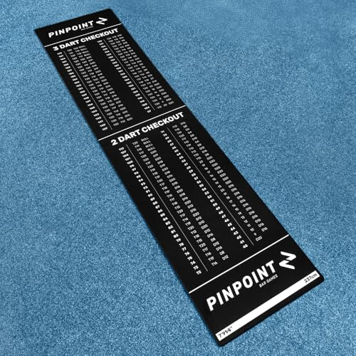 PINPOINT Darts Checkout Mat | Official Throw-Line & 2-/3-Dart Checkout Chart – Premium Polyester Surface with Non-Slip Rubber Base – Full-Length Floor Mat 240 × 60 cm for Home, Pub or Club Use
