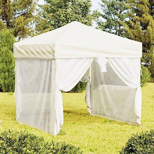 Nqyjm Trädgårdspaviljong utomhus hopfällbart mottagningstält med krämväggar 2 x 2 m, lusthus för bröllop, fester, camping, kommersiella evenemang modell 2