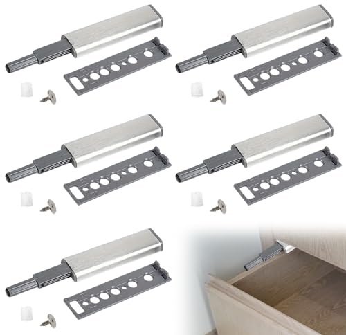 5 Pièces Aimant Poussoir Porte Placard, Ouvre-portes à Pression Push to Open Amortisseur de Porte Comprend Plaques de Montage et Vis Serrure Magnétique pour La L'armoire Tiroir Meuble et Placard