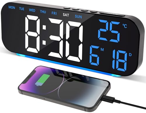 Cuteefun Reloj Despertador Digital, Pantalla LED de 10, NúMeros Azul