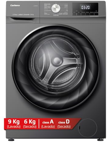 Corberó - Lavadora Secadora 2 en 1 | CLSH906DG | 9 Kg / 6 Kg Secado| 1400 rpm | Motor Inverter | 16 Programas | Programa Antialérgico y Opción Vapor | Opción nivel secado y Aclarado Extra| Gris