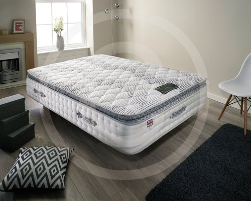 Bed Centre 6000 Gold pillow top pocket sprung with cool blue quilted 33 cm deep mattress (Double (135 x 190 cm))