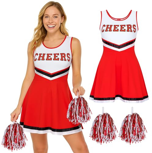 REDSTAR FANCY DRESS Déguisement Pompom Girl Femme Adulte - Costume cheerleader avec robe et pompons assortis, Déguisement cheerleader femme pour halloween, cosplay, carnaval