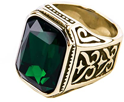 PAURO Uomo Anello da Sposa Vintage in Acciaio Inossidabile Pregiato con Smeraldo e Grande Pietra Oro Nero Verde Taglia 25